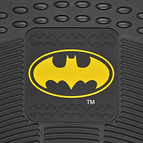 BDK Warner Bros DC Comics Batman Heavy Duty Rubber Floor Mats 3pc Set Car Accessories - No-Slip Grip, All Weather Protection, Trimmable, 2 Front Car Mats 27” x 18” & 1 Rear Liner 18” x 58”