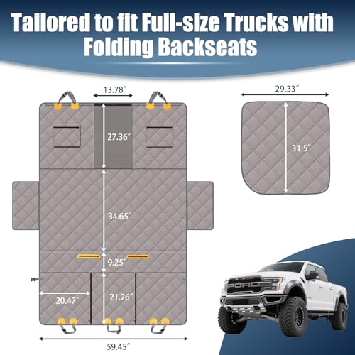 Dog Car Seat Cover for Back Seat, Hard Bottom Car Seat Cover with Door Protector for Full-Size Crewcab Trucks, Scratch-Resistant, Waterproof Back Seat Extender for Dogs