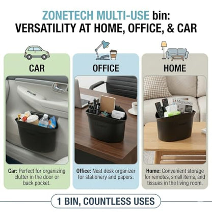 ZONETECH Portable Hanging Mini Car Garbage Can – Classic Black Trash Container - Premium Quality Automotive Universal Compact Traveling Wastebasket for Vehicle,Office, Home (1-Pack) - color: 1-Pack