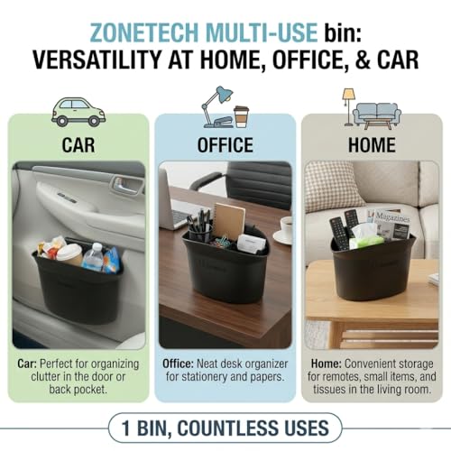 ZONETECH Portable Hanging Mini Car Garbage Can – Classic Black Trash Container - Premium Quality Automotive Universal Compact Traveling Wastebasket for Vehicle,Office,Home (2-Pack) - color: 2-Pack