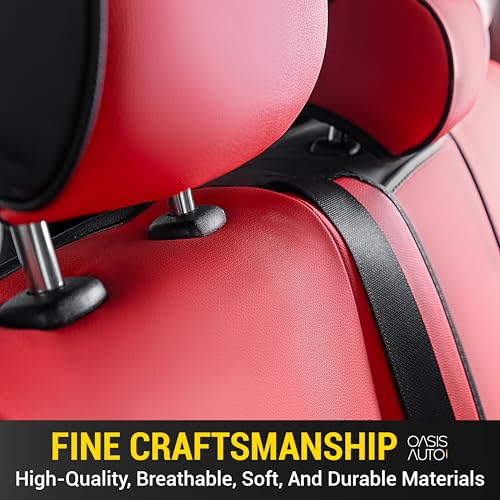 OASIS AUTO Custom Fit Seat Covers for 2019-2026 Toyota RAV4, Waterproof Faux Leather Seat Protector Cushion Rav4 Car Accessories (Full Set, Black&Red)