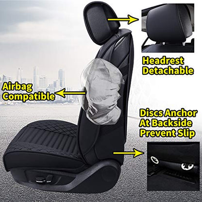 Aierxuan Front Car Seat Covers Waterproof Leather Universal for Chevy Acura Lexus Jetta Tiguan Jeep Wrangler Liberty Cherokee Mitsubishi Outlander Kia Hyundai Accent Audi (2 Pcs Front/Black) - color: 2 PCS Front/Black