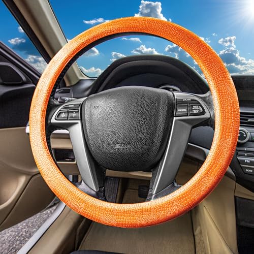 FH Group FH3001ORANGE Universal Fit Silicone Snake Pattern with Massaging Grip Orange Steering Wheel Cover fits most Cars, SUVs, Trucks, and Vans - color: Orange