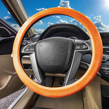 FH Group FH3001ORANGE Universal Fit Silicone Snake Pattern with Massaging Grip Orange Steering Wheel Cover fits most Cars, SUVs, Trucks, and Vans - color: Orange