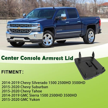 Front Seat Center Console Armrest Lid with Base Black Compatible with 2014-2019 Chevrolet Chevy Silverado Suburban Tahoe GMC Sierra Yukon XL Replaces 22881398 22876379 - color: Black Armrest Lid with Base