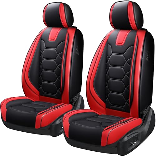 OASIS AUTO Car Seat Covers Front Seats, Waterproof Faux Leather Seat Covers for Cars Universal Fit for SUV, Truck, Sedan, Black Premium Car Seat Protector with Cushions