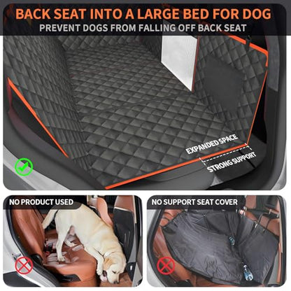 Dog Car Seat Cover for Back Seat, 1seat to 3seats can be Switched at Will. Back Seat Extender with Hard Bottom. 600D Heavy Duty Scratch,Nonslip,Waterproof Dog Hammock for Cars,Trucks and SUVs. - color: Black and Orange