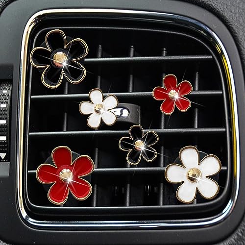 Daisy Air Vent Clips, 6 Pcs Cute Flower Car AC Outlet Clip - Colorful Car Interior Decor Charm (Black, White, Red) - color: Black white red