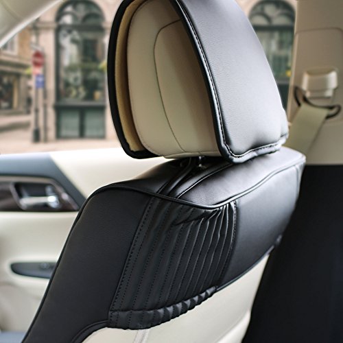 FH Group Front Set Faux Leather Seat Cushions - Car Seat Covers for Low Back Seat, Universal Fit, Airbag Compatible Car Seat Cover for SUV, Sedan, Solid Black - color: Black, style: Front Set