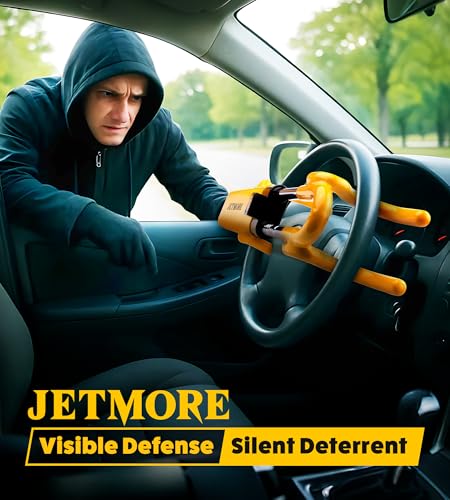 JETMORE Steering Wheel Lock Anti Theft Car Device with Adjustable Design Car Lock in Compatibility Car Wheel Lock with Reinforced Steel Car Anti Theft Device with Tamper-Proof Bolts - color: Yellow
