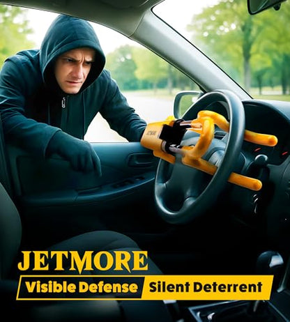 JETMORE Steering Wheel Lock Anti Theft Car Device with Adjustable Design Car Lock in Compatibility Car Wheel Lock with Reinforced Steel Car Anti Theft Device with Tamper-Proof Bolts - color: Yellow