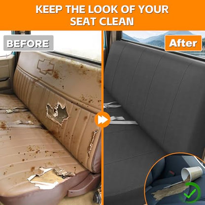 Front Seat Cover Compatible with 1973-1999 Chevy Full Size Trucks Solid Bench Seats, Neoprene Seat Cover, Durable Seat Protection with Rain Defender, Charcoal