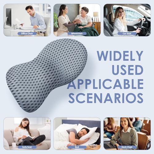 Lumbar Support Pillow, Back Pillow for Low Back Pain Relief, Ergonomic Streamline Car Seat, Office Chair, Recliner and Bed (Gray)