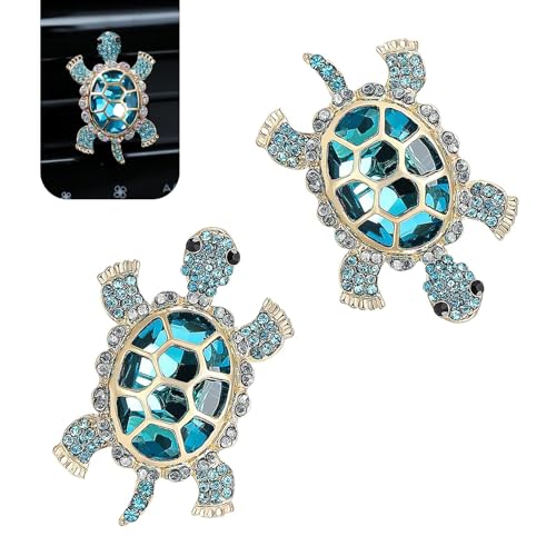 2 PCS Sea Turtles Car Air Fresheners Vent Clips, Cute Sea Turtles Decor Ocean Themed, Glamorous Turtle Car Accessories for Women, Refillable Interior Decoration Outlet Diffuser (Blue) - color: Blue