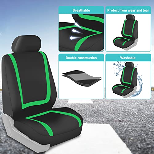 FH Group Car Seat Covers Full Set Cloth - Universal Fit Automotive Seat Covers, Low Back Front Seat Covers, Solid Back Seat Cover, Washable Car Seat Cover for SUV, Sedan and Van Green - color: Green, size: Full Set
