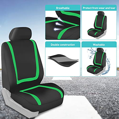 FH Group Car Seat Covers Full Set Cloth - Universal Fit Automotive Seat Covers, Low Back Front Seat Covers, Solid Back Seat Cover, Washable Car Seat Cover for SUV, Sedan and Van Green - color: Green, size: Full Set