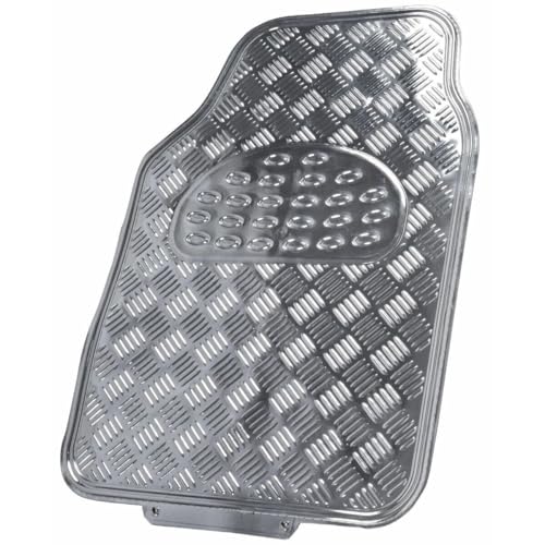 Carxs Full Metal Design Car Floor Mats Heavy Duty Metallic 4pc Front Rear Silver Rubber MT-641 CFMDCFMHDM4FRS