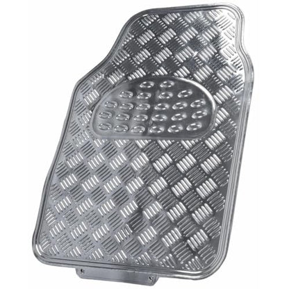 Carxs Full Metal Design Car Floor Mats Heavy Duty Metallic 4pc Front Rear Silver Rubber MT-641 CFMDCFMHDM4FRS