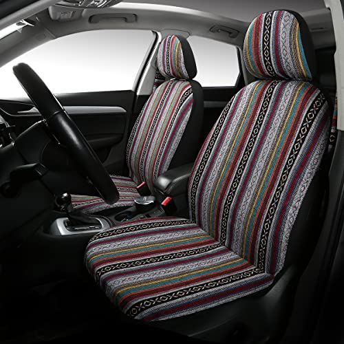 Baja Saddle Blanket Car Seat Covers 4PCS Front, Breathable and Washable Striped Woven Automotive Vehicle Seat Cover, Universal Seat Cover for Sedan, SUV, Truck, Airbag Compatible