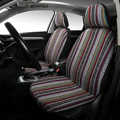 Baja Saddle Blanket Car Seat Covers 4PCS Front, Breathable and Washable Striped Woven Automotive Vehicle Seat Cover, Universal Seat Cover for Sedan, SUV, Truck, Airbag Compatible