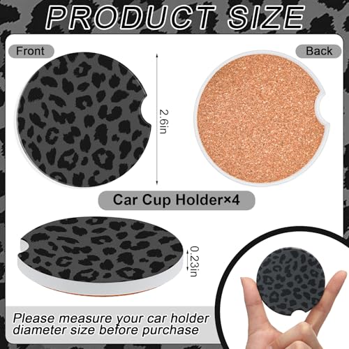 Boao 4 Pcs Leopard Car Cupholder Coasters for Valentine's Day, Ceramic Coasters 2.56'' Anti Slip Base with Finger Notch for Dry Clean, Car Interior Accessories, Birthday Gifts - style: Leopard