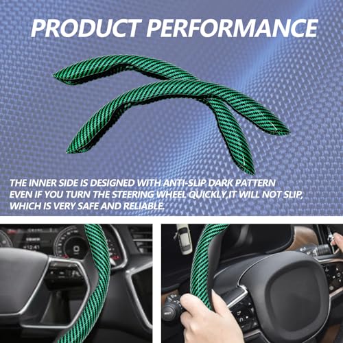 2pcs Universal Fit Carbon Fiber Steering Wheel Cover, Anti-Skid Steering Wheel Cover/Segmented Steering Wheel Protector/Car Interior Accessories (Bright Green) - color: Bright Green