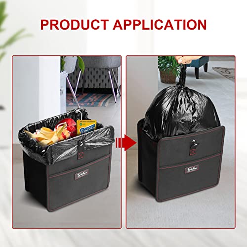 Simple Deluxe Car Trash Can with Storage Pockets, Multipurpose Car Garbage Bin with Adjustable Straps, Hanging for Headrest, Foldable and Portable Organizer, 3 Gallon, Black