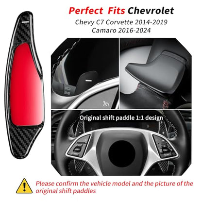 T-carbon Paddle Shifter Extensions Fits Chevrolet Camaro 2016-2024;1 Pair Carbon Fiber Steering Wheel Paddle Shifter Cover Fits Chevy Corvette C7 2014-2019 Gear Shift Trim Interior Accessories BLACK