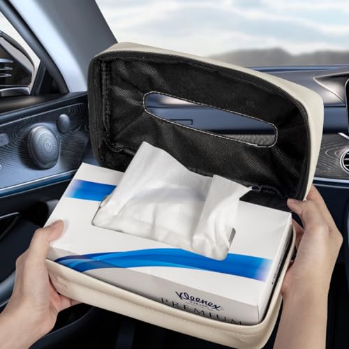 Car Tissue Holder, Standard PU Leather Napkin Organizer for Backseat, Extra Large Fits 120-150 Tissues per Box, 9.84'' x 3.94'' x 5.51'' (Beige) - color: Beige