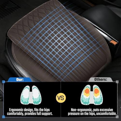 Universal Car Seat Cushion, Nappa Leather Ventilation Hole Breatheable Design for Driver Passenger, All-Season Anti-Slip Bottom Seat Cover,19.49in x 21.26in (1 Pieces/Coffee)