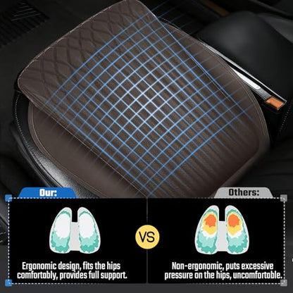 Universal Car Seat Cushion, Nappa Leather Ventilation Hole Breatheable Design for Driver Passenger, All-Season Anti-Slip Bottom Seat Cover,19.49in x 21.26in (1 Pieces/Coffee)
