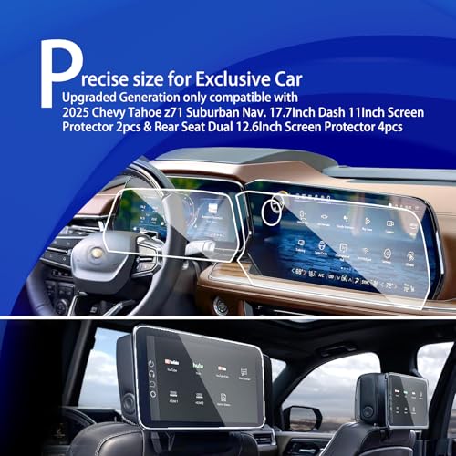 4 pcs 2025 2026 Tahoe Suburban Tempered Glass Screen Protector for 2025 Chev y Tahoe z71 Suburban Nav. 17.7Inch Dash 11Inch Rear Seat Media Dual 12.6-Inch 2025 Chev rolet Tahoe Suburban Accessories - size: Tahoe 4pcs