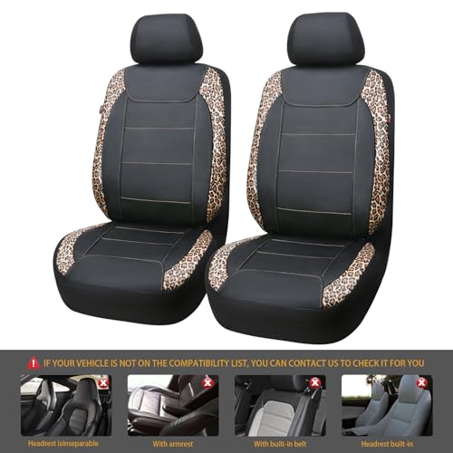 Flying Banner car seat Covers Faux Leather Waterproof Easy Clean Easy Installation (Leopard Brown Black, 2 Fronts)