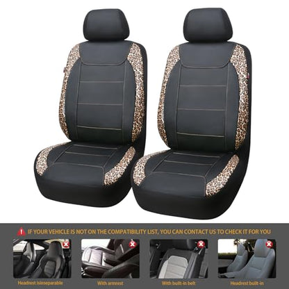 Flying Banner car seat Covers Faux Leather Waterproof Easy Clean Easy Installation (Leopard Brown Black, 2 Fronts) - color: Leopard Brown Black