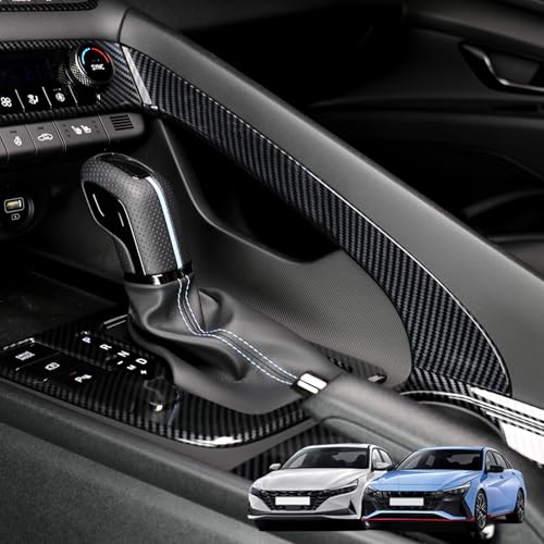 Center Console Handbrake Cover Trim Compatible with Hyundai Elantra 2021-2025 Accessories-Carbon Fiber Pattern(Electronic Brakes)