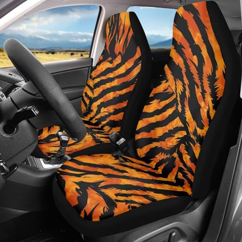 Tiger Stripes Print Car Front Seat Covers, Thin Breathable Easy to Install Automotive Bucket Seat Covers Fits Most Cars SUV Trucks, 2 Piece - color: Tiger Stripes