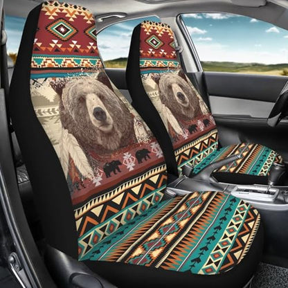 Dreaweet Native American Bear Seat Covers for Cars SUV Trucks 2 Piece Washable Universal Car Seat Cover Front Seats Only Easy to Install Carseat Cover Protection - color: Bear Native American