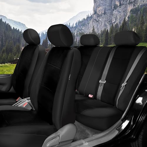 FH Group Car Seat Covers Full Set Neoprene - Universal Fit, Automotive Low Back Front Seat Covers, Airbag Compatible, Split Bench Rear Seat, Washable Seat Cover for SUV, Sedan Black