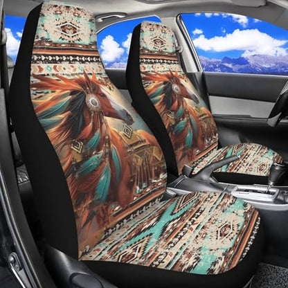 Dreaweet Aztec Seat Covers for Cars SUV Trucks 2 Piece Universal Native American Tribal Horse Car Seat Cover Front Seats Only Washable Elastic Bucket Seat Covers Easy to Install - color: Aztec Ethnic Tribal Horse