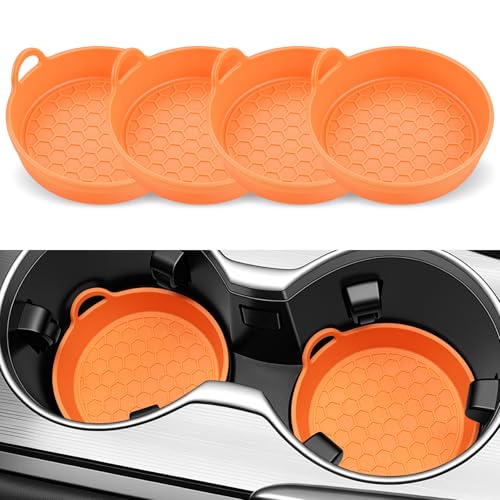SINGARO Car Cup Holder Coaster, 4PCS Silicone Cup Holder Insert, Universal Non-Slip Cup Holders, Car Interior Accessories for Women and Man, Orange - color: Orange