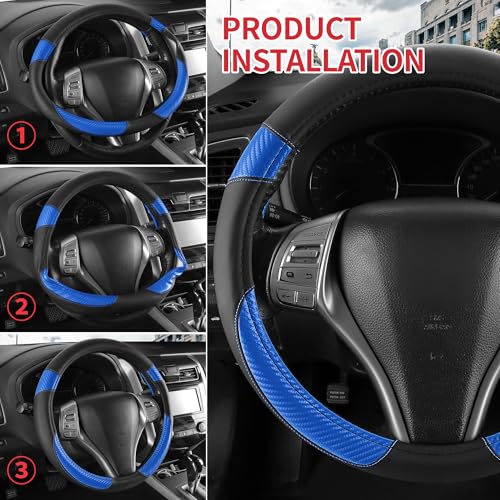 Non-Slip Car Nappa Leather Steering Wheel Cover,Universal Car Accessories Women Men Fit 14" 1/2-15" Suvs/Vans/Sedans/Cars/Trucks,Blue - color: Black Blue