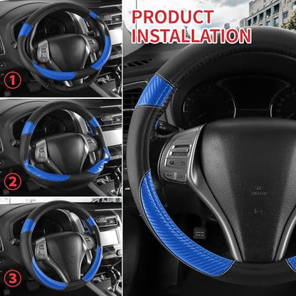 Non-Slip Car Nappa Leather Steering Wheel Cover,Universal Car Accessories Women Men Fit 14" 1/2-15" Suvs/Vans/Sedans/Cars/Trucks,Blue - color: Black Blue