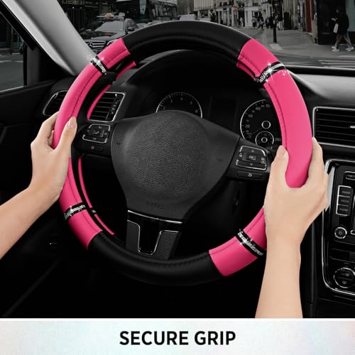 Road Comfort Leather Steering Wheel Cover – Premium Anti-Slip Car Steering Wheel Grip Cover – Universal Fit for 14.5”–15” Cars, Trucks & SUVs - Hotpink - color: Hotpink