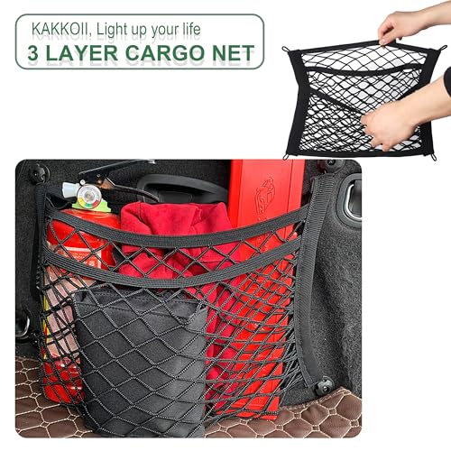 3 Layer Small Cargo Net,Cargo Storage Pocket Net, Mesh Elastic Pouch Organizer with Mounting Screws Hooks for Car,Rv, Trunk,Boats,SUV, Truck (2 Pack,11.8 x 9.8Inch,30 x25cm)