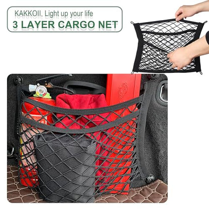 3 Layer Small Cargo Net,Cargo Storage Pocket Net, Mesh Elastic Pouch Organizer with Mounting Screws Hooks for Car,Rv, Trunk,Boats,SUV, Truck (2 Pack,11.8 x 9.8Inch,30 x25cm)