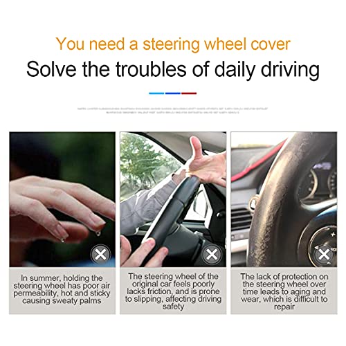 Leather Car Steering Wheel Cover for Men Women, Elastic, Breathable Anti-Slip, Universal 15 inch, (Black1)
