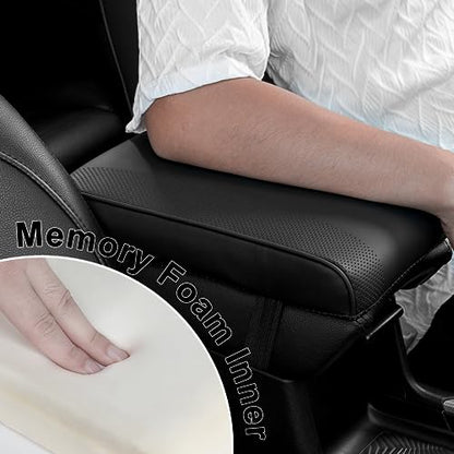 SEG Direct Car Center Console Cover, Breathable Leather Auto Armrest Cover, Memory Foam Arm Rest Cushion, Universal Car Seat Box Cover Car Interior Accessories, Black - color: Black Leather