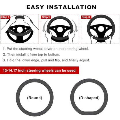 DXNQ Car Steering Wheel Cover, 13 to 14.17 inches Anti-Slip Silicone Steering Wheel Protector, Soft Flexible Shock-Absorbent Steering Wheel Protective Cover for Most Car Models (Black) - color: Black