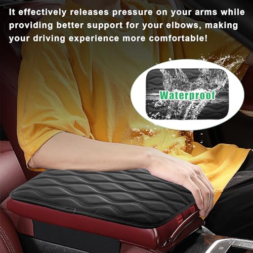Car Center Console Pad, Waterproof Auto Armrest Seat Box Cover, PU Leather Arm Rest Protector Cushion Pad, Universal Vehicle Interior Protection Accessories for Car SUV (Black)