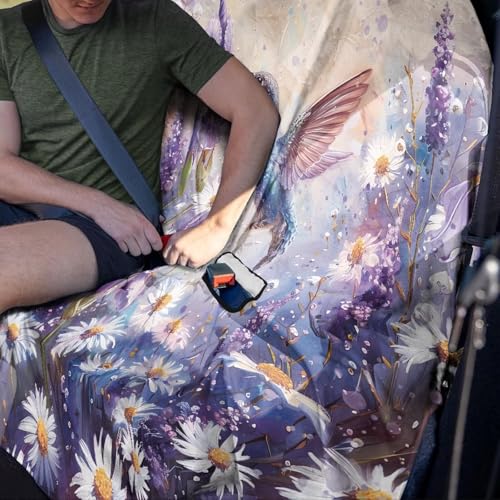 Hummingbird Daisy Lavender Print Back Seat Cover for Car Trucks Van SUV, Waterproof Rear Bench Towel Seat Covers for Dogs Kids, Non-Slip Auto Backseat Protector, Machine Washable - color: Hummingbird Daisy Lavender